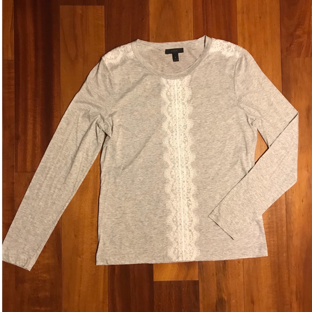 J. Crew Gray Long Sleeve Top with Lace Detail